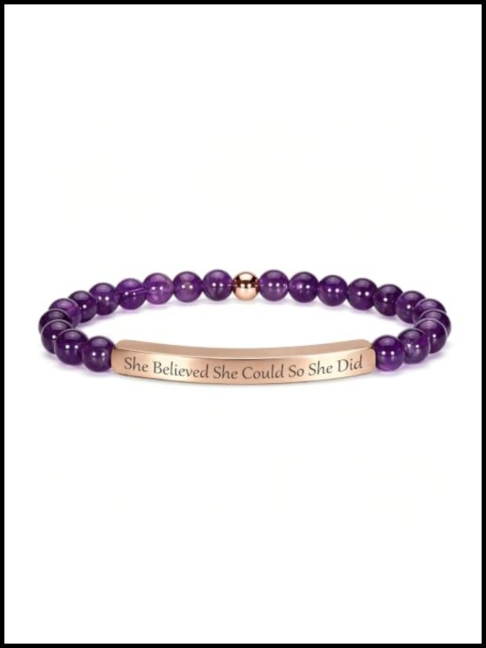 Natural 6mm Amethyst Stretch Bracelet 18K Gold Plated Bible Verse Women's